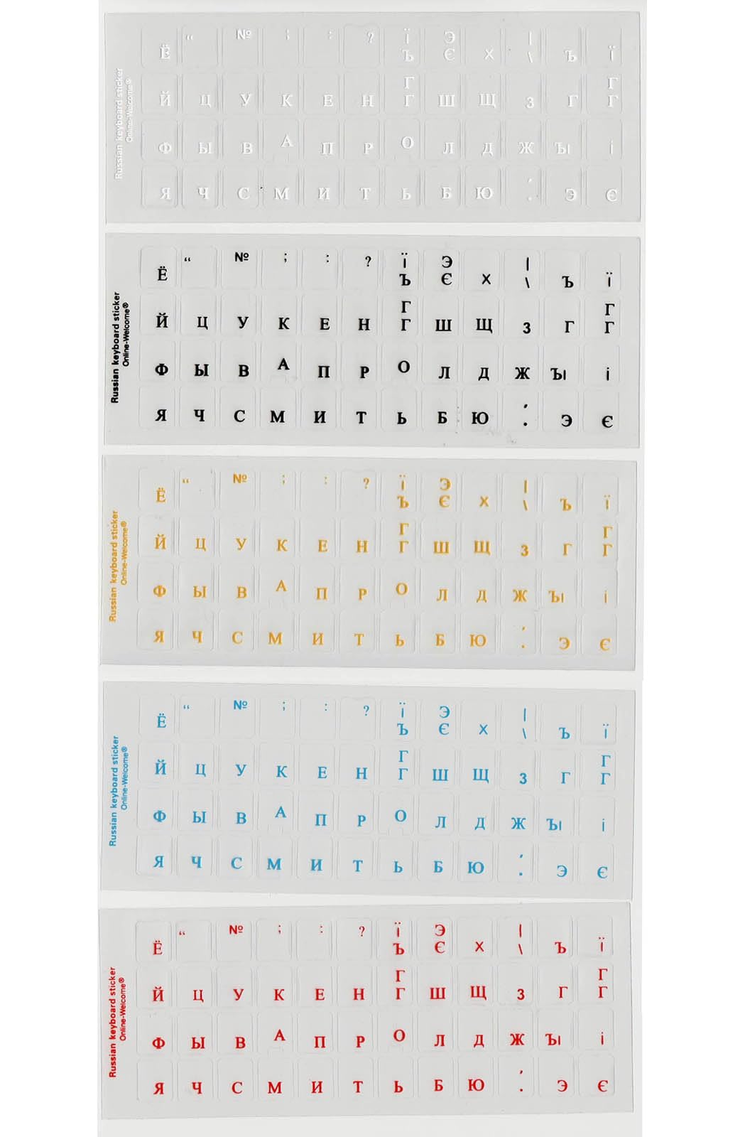 Calcomanías rusas para teclado de vinilo autoadhesivo de alta visibilidad, paquete de 5 colores