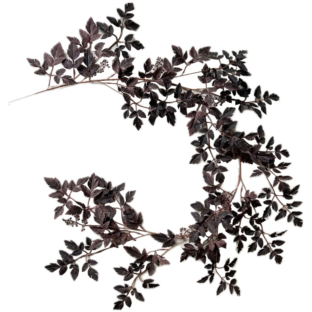 2PC Artificial Plum Cimicifuga Seeded Fall Garland Vine 6Ft Cimicifuga Ramosa Leaf Plant for Halloween Fireplace Mantle Garden Autumn Home Decoration