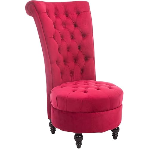 HOMCOM Retro Button-Tufted Royal Design High Back Armless Chair with Thick Padding and Rubberwood Legs, Crimson Red