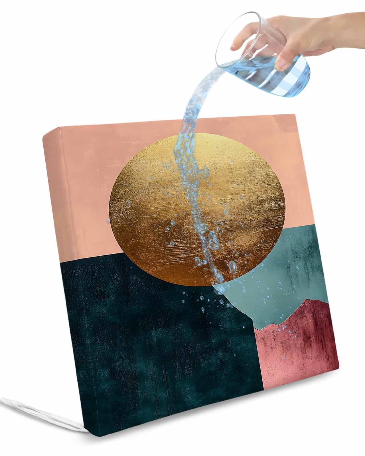 2 Pack Boho Geometric Waterproof Cushion Covers with Ties, Outdoor Patio Chaise Lounge Chair Seat Cushion Slip Covers Replacement(Only Cover) Modern Abstract Gold Circle Art 20