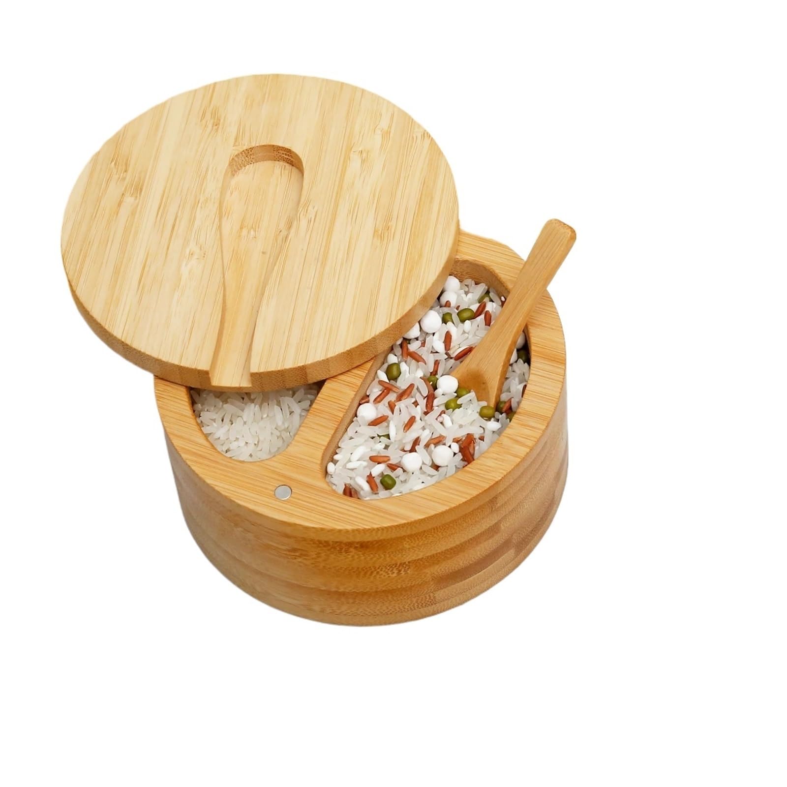 Salero de madera con 2 compartimentos y tapa, caja organizadora de especias