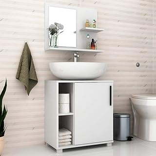 BRV Móveis MDP 15mm/Glass Mirror/Plastic Handle/Plastic Feet Small Bathroom Set, BBN 19-06, White, H60 x W35 D53.5 cm