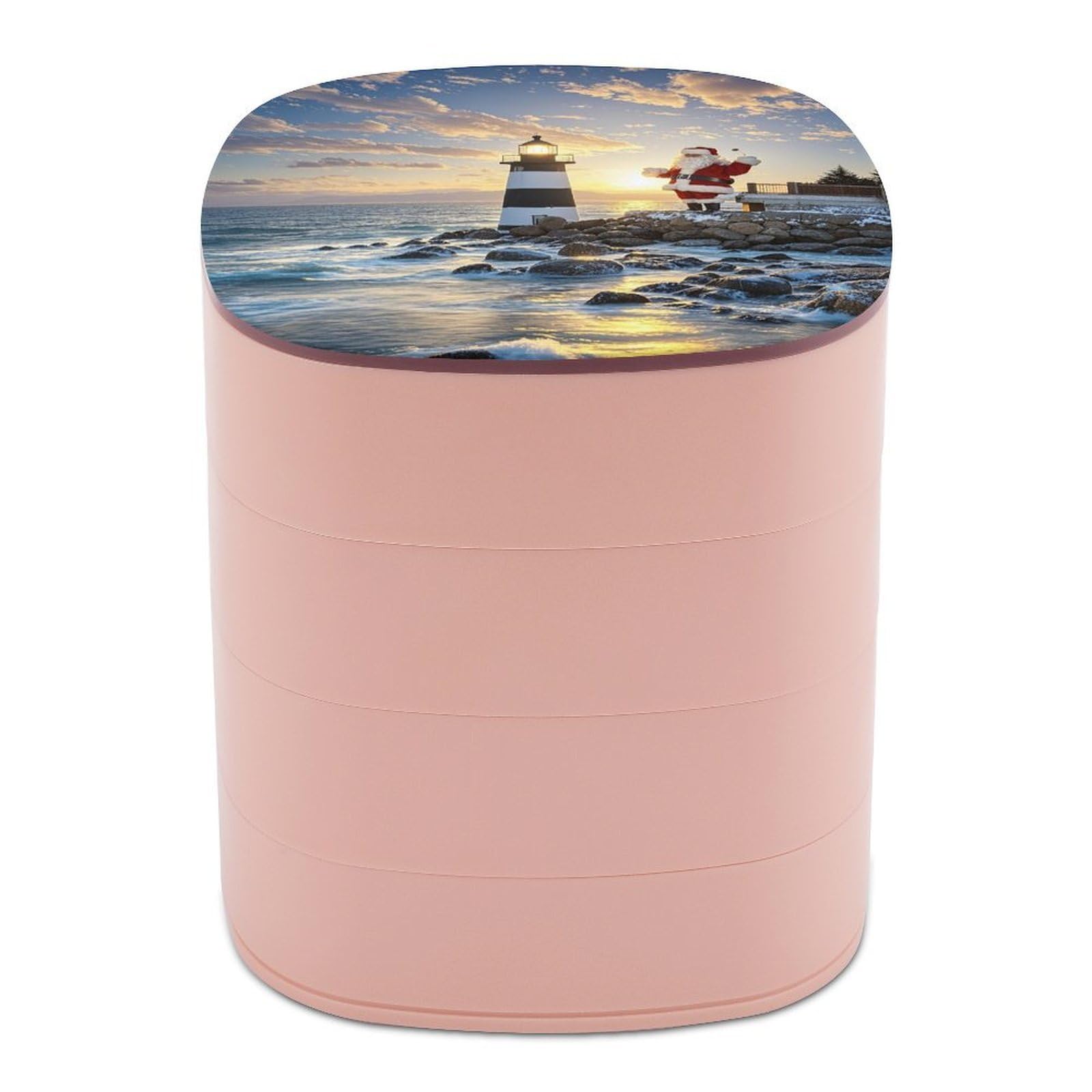 FekiLoot Rotating Santa Claus Lighthouse Jewelry Box Large Capacity Jewelry Organizer with Mirror 4 Tier Hoop Ring And Earring Holder With Lid Small Travel Jewelry Case for Women