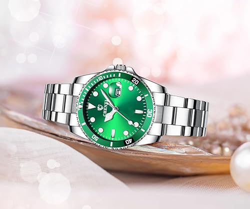 Miniatura 4 de MASTOP Reloj de pulsera de acero inoxidable plateado clásico de moda para mujer, impermeable, fecha, luminoso, vestido de dama