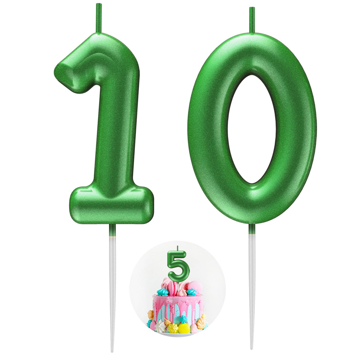 Green Number 10 Candle Happy Birthday 3D Number Candles for Birthday Cake Party Decoration Wedding Anniversary Celebration Supplies