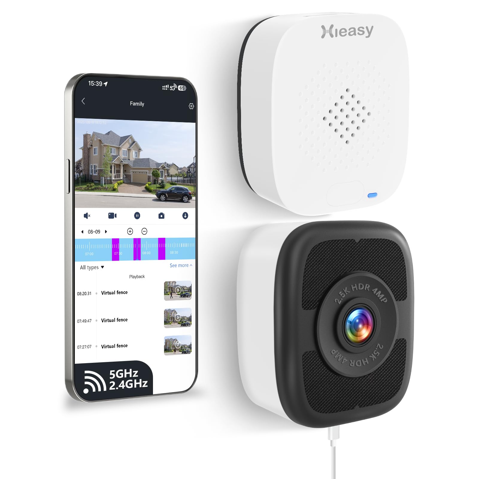 Comparison of 2.5K Professionally Focused Color Night Vision, 2K Color Night Vision, and Traditional B&W Infrared Night Vision, showing superior clarity and color with 2.5K color night vision.