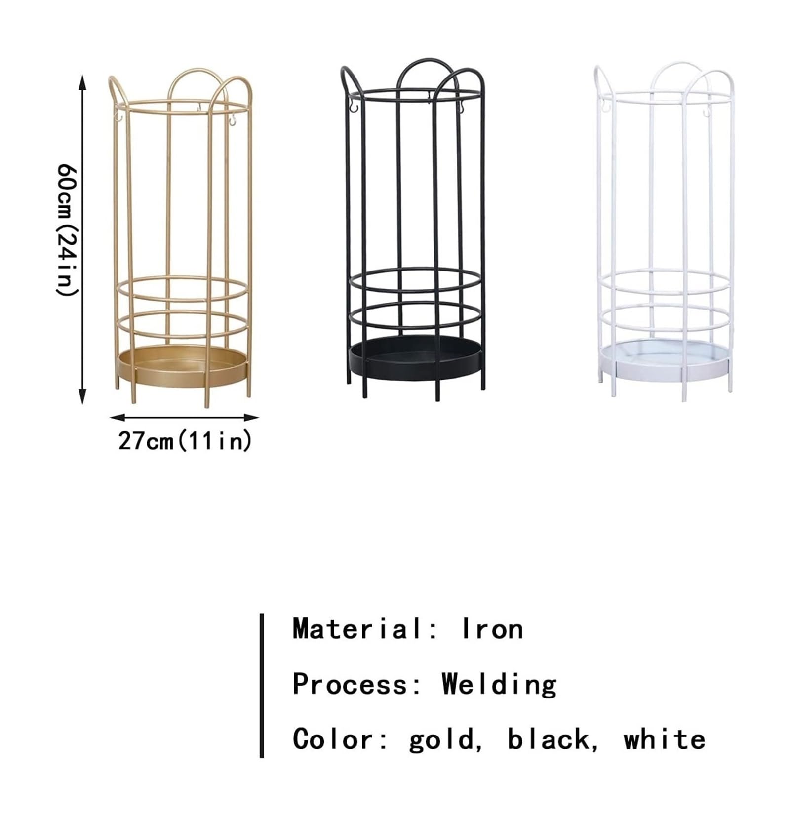 Porte-parapluie Rond En Métal Avec étagère Et Crochet, 49 X 19,5 Cm