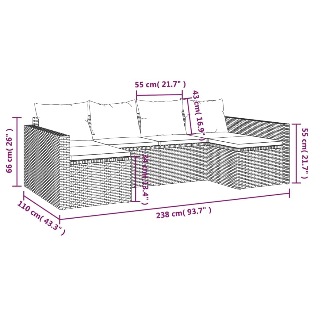 vidaXL Garten Lounge Set 2-TLG., Gartenmöbel Set mit Kissen, Sitzgruppe für Garten Terrasse, Sofa Garnitur Loungemöbel U-Form, Schwarz Poly Rattan