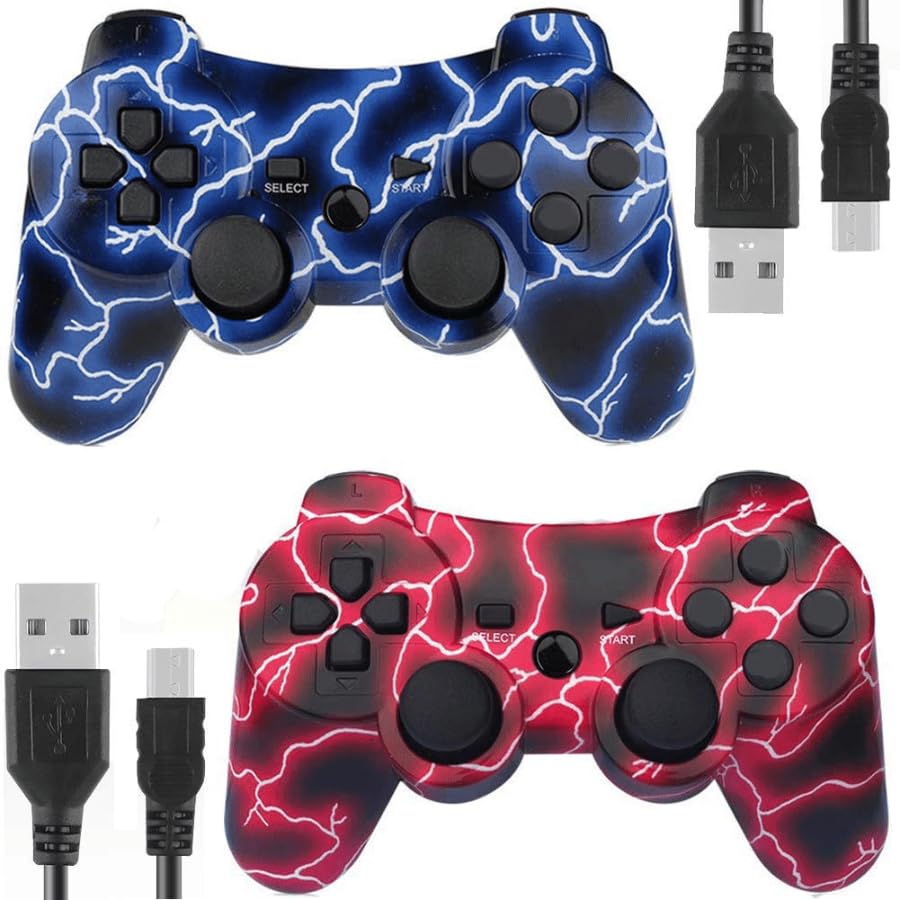 2 Pack Wireless PS3 Controllers for Playstation 3 Console (BlueFlash and RedFlash)