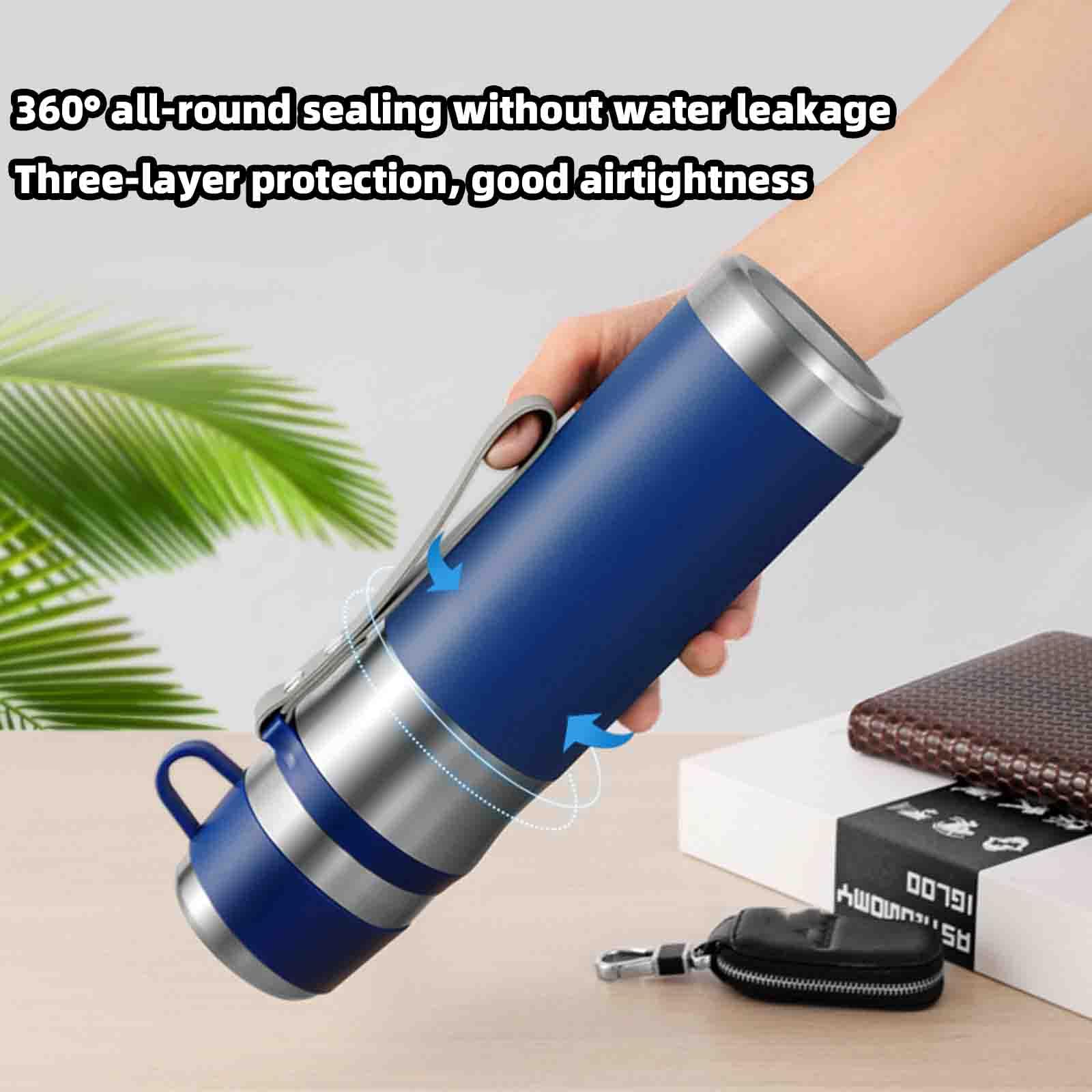 JUSHZ Sport Wasserflasche Water Bottle Wasser Flasche Thermoskanne Mit Becher Thermosflasche Thermobecher Thermosflaschen Isolierflasche 1 Liter Auslaufsicher Edelstahl Auto Geschenk (1000ml,Black)