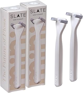 Slate Mini Reusable Flosser, 2 Flossers + 4 Reusable Heads, White