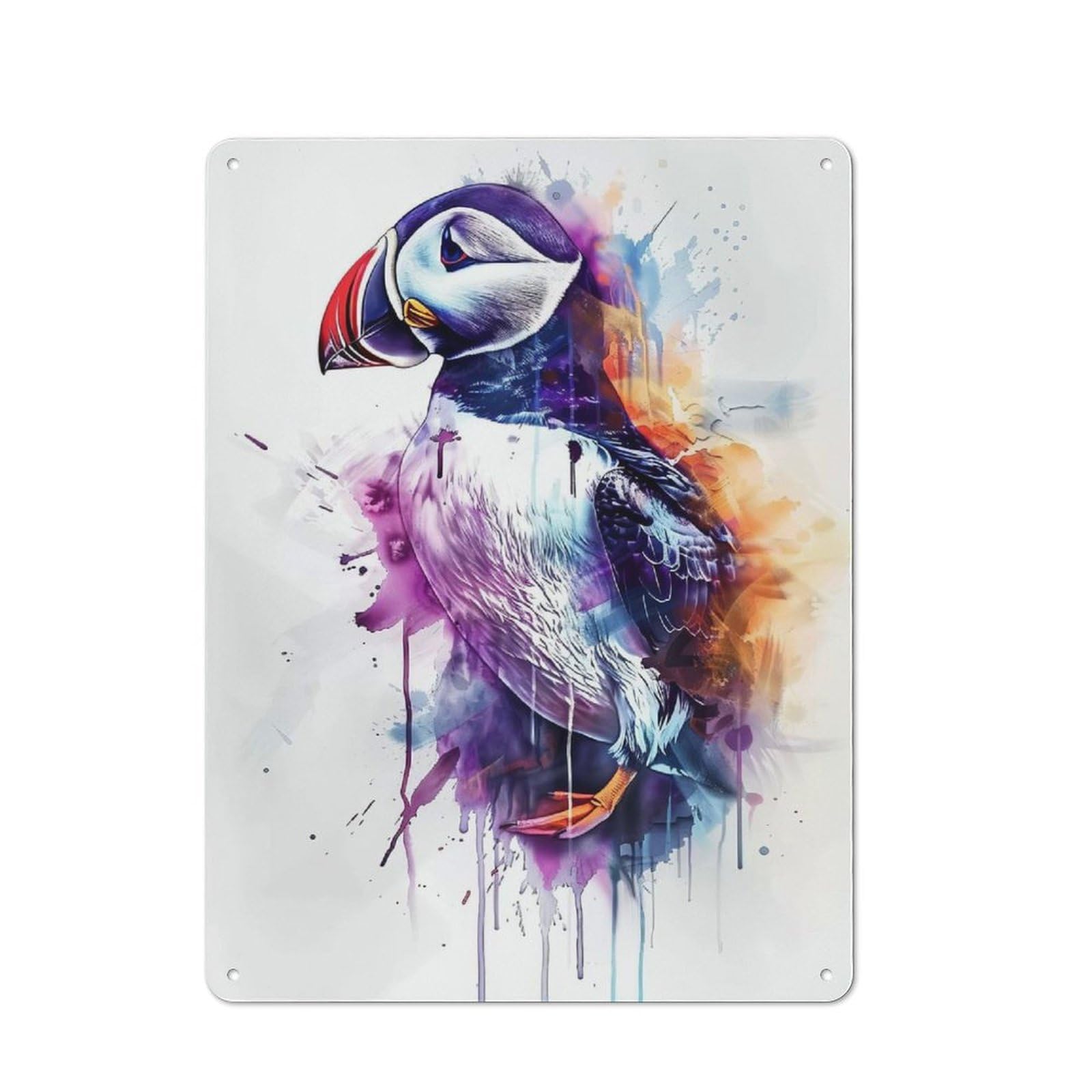 Vintage Atlantic Puffin Watercolor Metal Plaque 40x30cm, Diner Style Decor for Bakery, Diner, Cafe Or Family Room