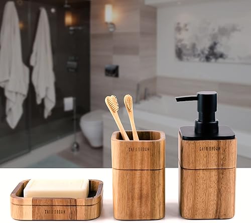 Miniatura 8 de Juego de accesorios de baño de 3 piezas, incluye dispensador de jabón, vaso de baño, accesorios de jabonera para encimera decorativa y regalo de