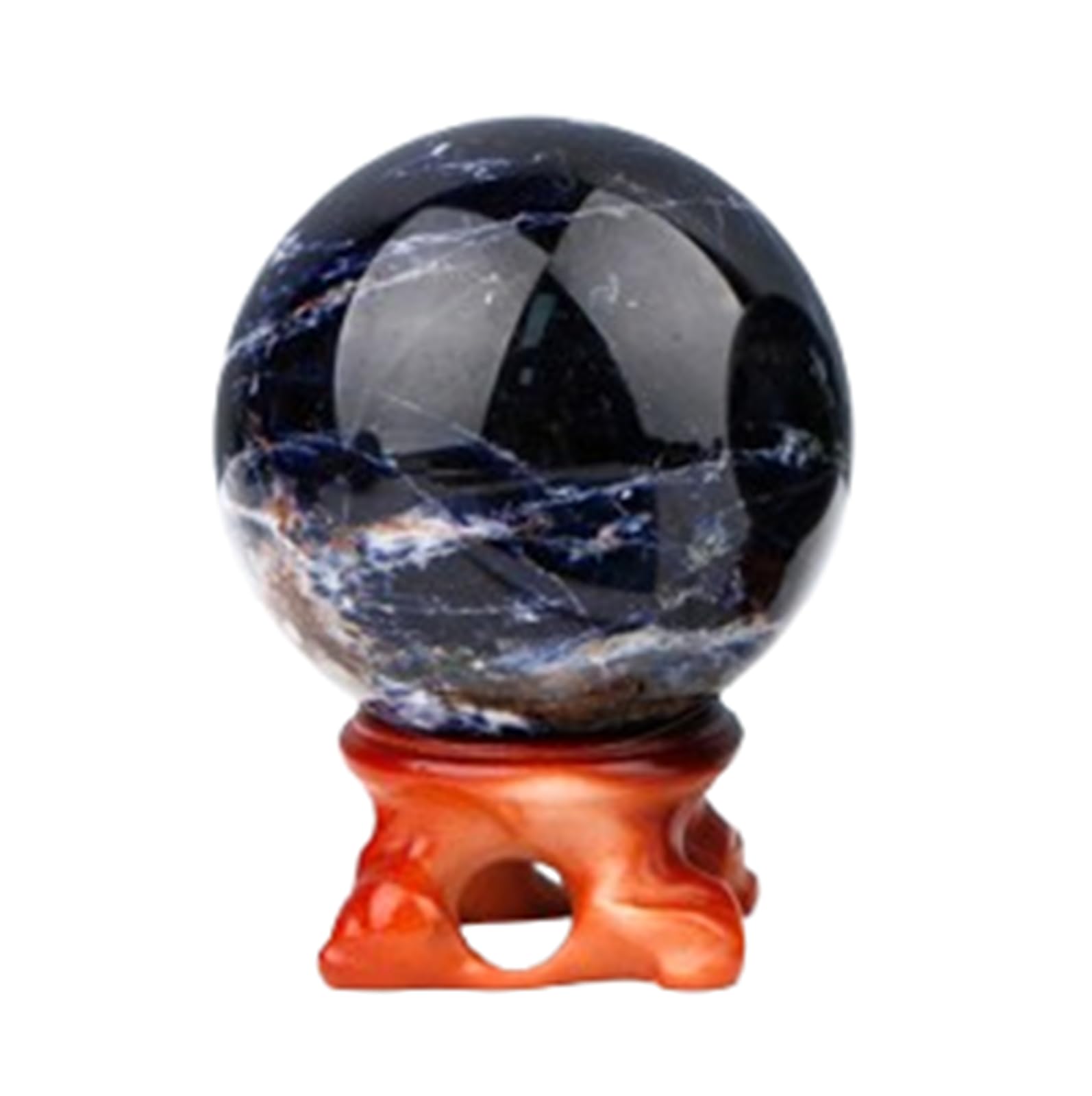 RVBLRDSE Sodalite Crystal Ball Blue Divination Gemstone Feng Shui Aura Home Desk Decoration with Wood Stand,50~60mm Gemstone Stone