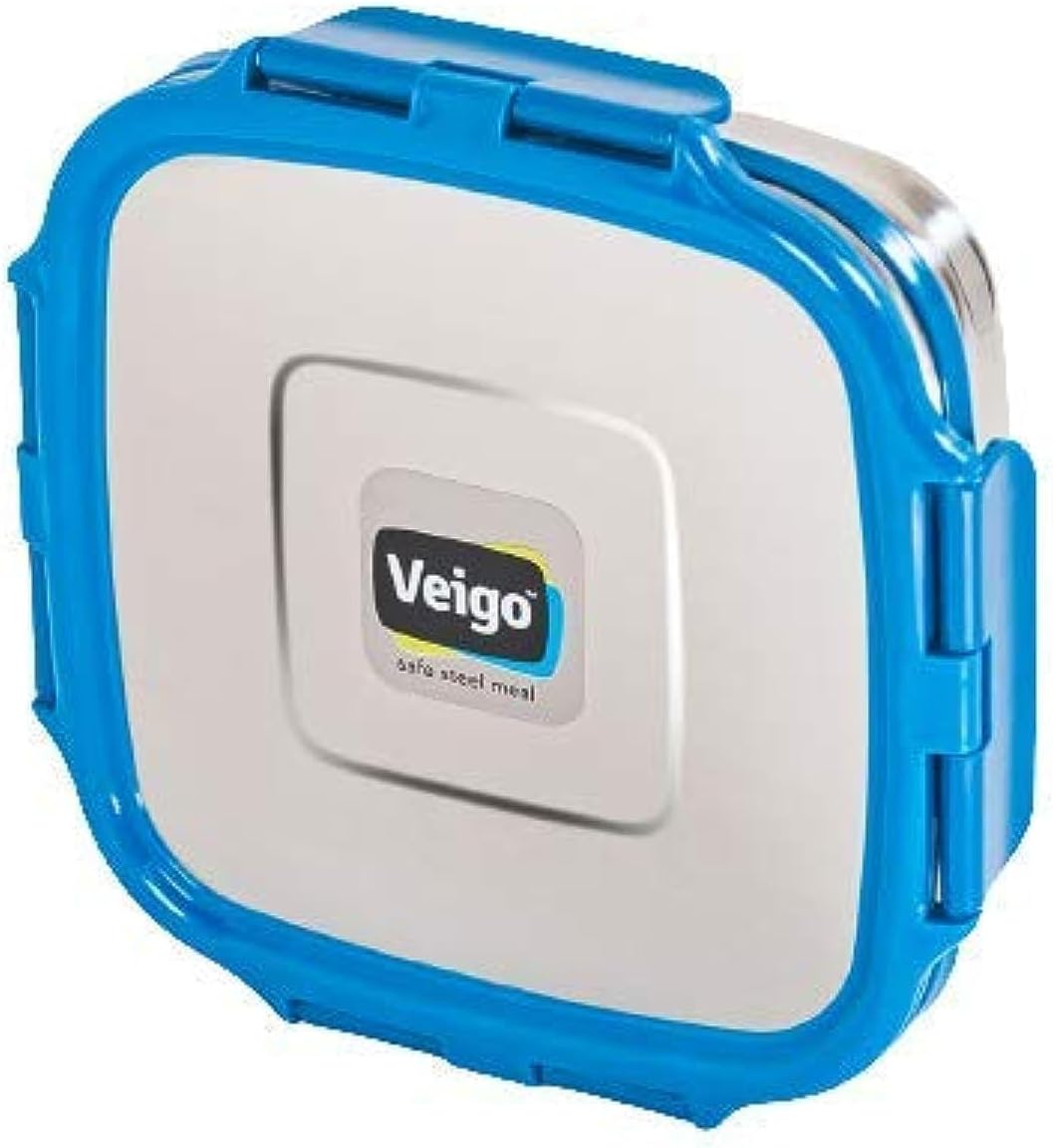 Veigo Sandwich Stainless Steel Box| Air Tight Leak-Proof Lunch Box| Sleek & Compact| Easy to fit into Any Bags Perfect for School,Office & Outdoor (630 ml) |Dark Blue