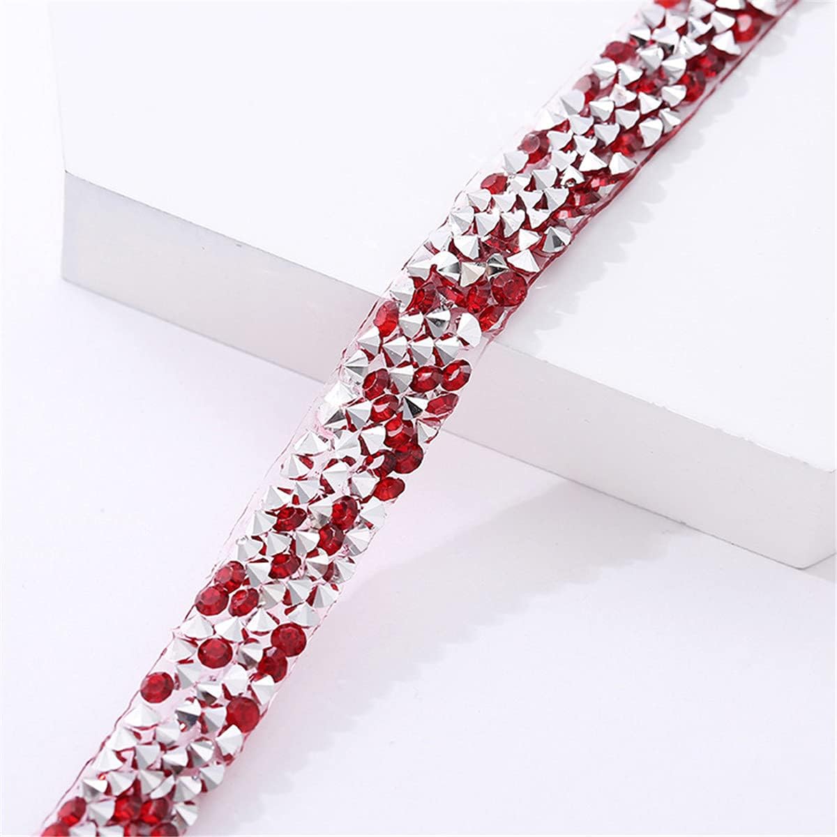Crystal Rhinestone Decorative Ribbon 5 Yards, Iron on/Sew on Diamond Rhinestone Bling Ribbons Roll Sparkling Bling Ribbons Roll for Clothing DIY Crafts (2CM/0.78IN Width, Red)