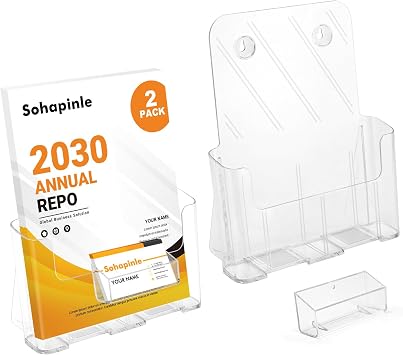 Acrylic Brochure Holder 8.5 x 11 inch 2 Pack Clear Literature Flyer Holders Plastic Rack Card Display Stand Thicker Countertop Organizer for Pamphlets Magazines Booklets Menus, Desk & Wall Mount