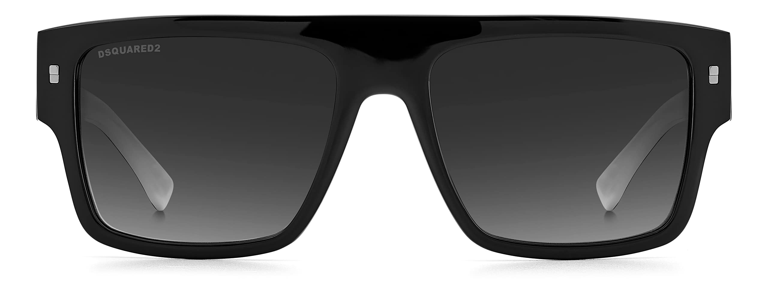 DSquared2 Dark Grey Shaded Lens Rectangular Sunglass Full-Rim Black White Frame - 20488080S569O