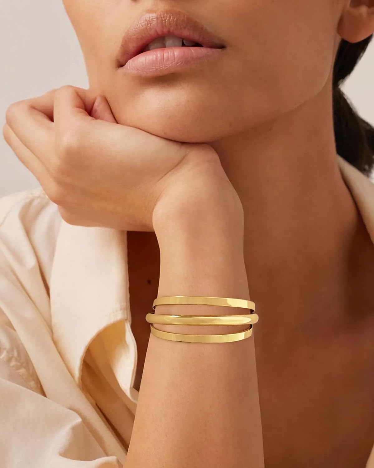 Gold Cuff Bracelet for Women Chunky Multi-layer Cross Wire Open Bracelet Hollow Wide Cuff Bracelets Adjustable Gold Open Cuff Bangle Bracelet - Image 4