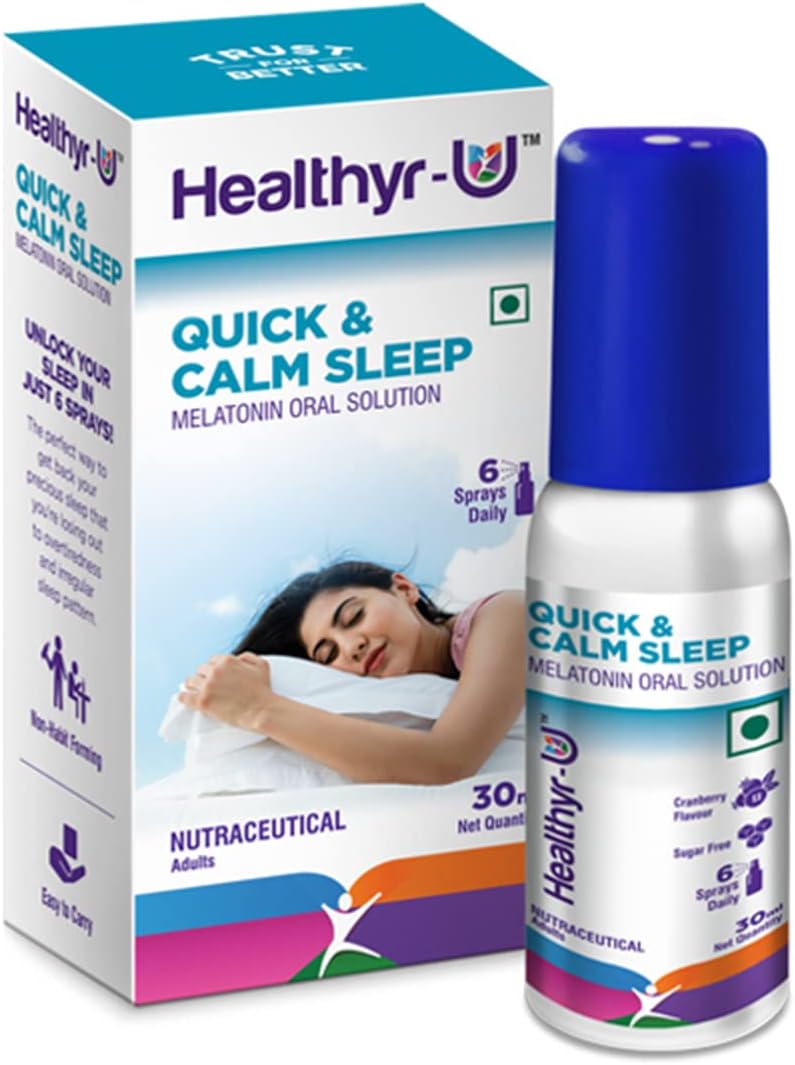 Healthyr-U Quick & Calm Sleep Melatonin Spray | Melatonin 3mg per Serving Oral Solution | Blended with Chamomile Extract | 300 Spray | 50 Days Pack |