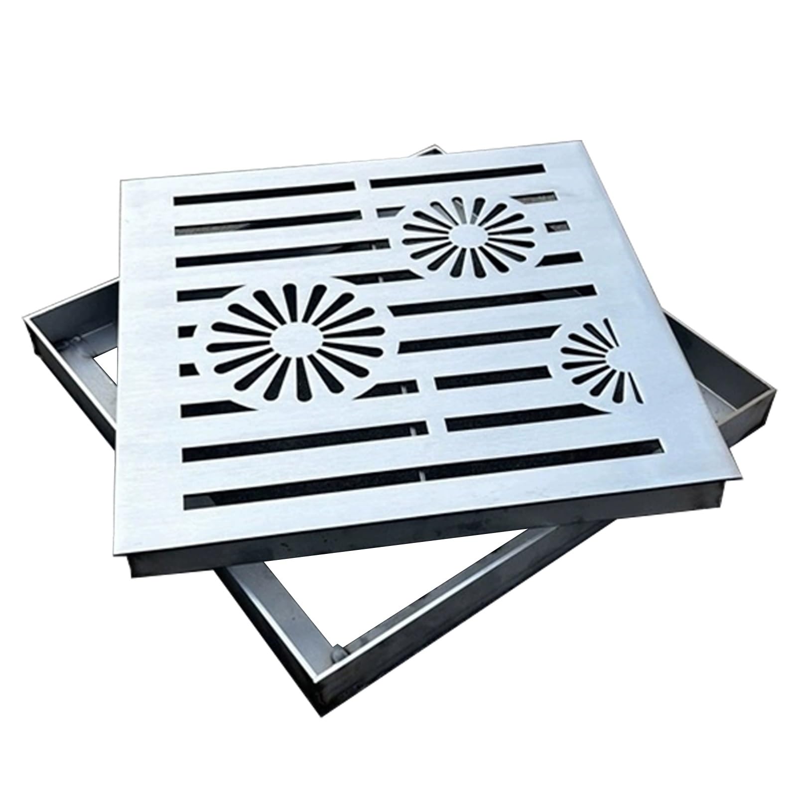 Chiusino Pozzetto a Canale Quadrato in Acciaio Inox, Pozzetto Giardino per Cortile, Garage, Fattoria, Patio, Marciapiede, Chiusino da 20x20 cm a 60x60 cm(40x40x3cm/16x16x1.2in)