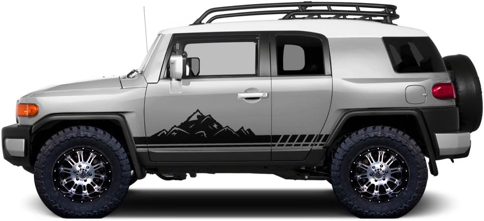 Factory Crafts Mountain Side Stripe Graphics Kit Vinyl Decal Wrap Compatible with Toyota FJ Cruiser 2007-2014 - Matte Black