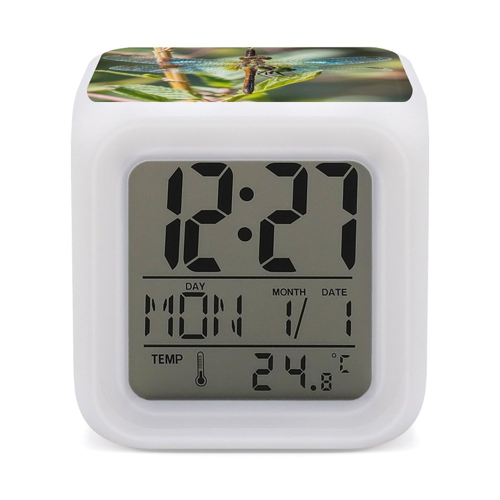 FekiLoot Colorful Dragonfly Alarm Clock for Heavy Sleepers Wake Up Digital Clock with 7 Color Changing Night Light Super Loud Digital Alarm Clocks Small Machine Alarm Clocks