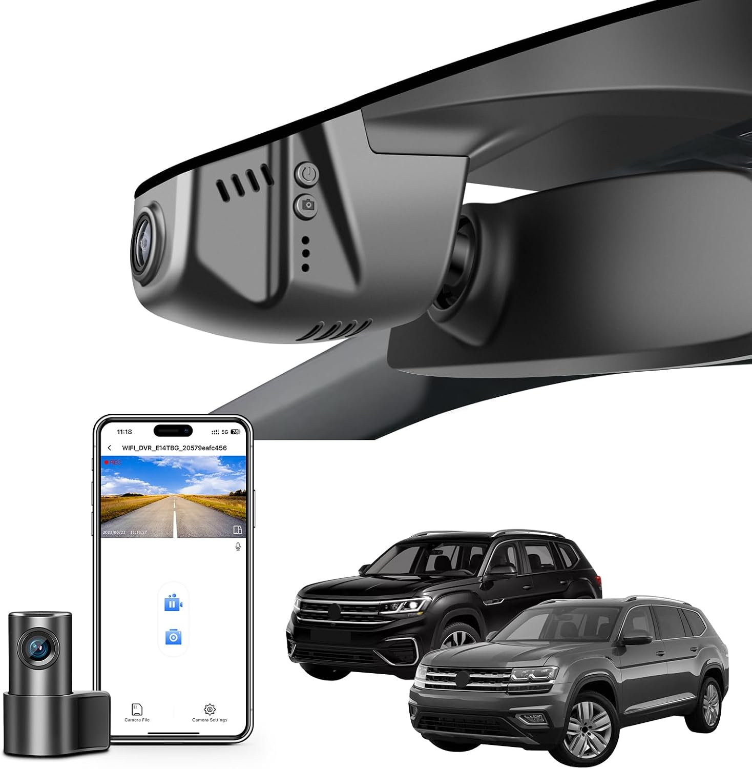 Mangoal 4K Front & 2K Rear 2 Channel HDR Dash Cam, Dual STARVIS 2 IMX678 IMX675, Fit for Volkswagen Atlas 2018-2026 & Atlas Cross Sport 2020-2026(Model B Black), 5GHz WiFi, GPS, 128GB Card