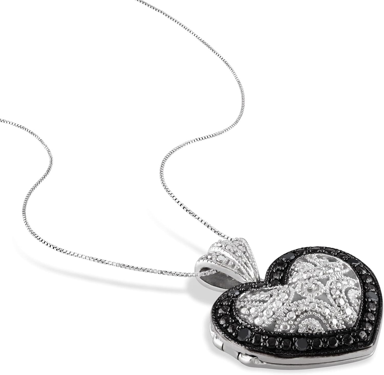 Round Cut White & Black Diamond 925 Sterling Silver 14K White Gold Finish Diamond Heart Cluster Pendant Necklace for Women's & Girl's