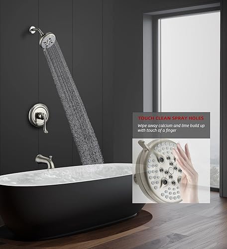 Miniatura 6 de ELLO&ALLO Juego de grifo de ducha de níquel cepillado con boquilla de bañera, un solo mango para bañera y grifo de ducha (válvula incluida)