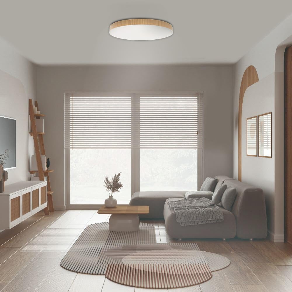 M Ledme - Plafoniera Led Legno Neox 36W, ø40 cm, CCT Dimmerabile da Luce Fredda a Luce Calda, ideale per Cucina, Balcone e Camera da Letto.