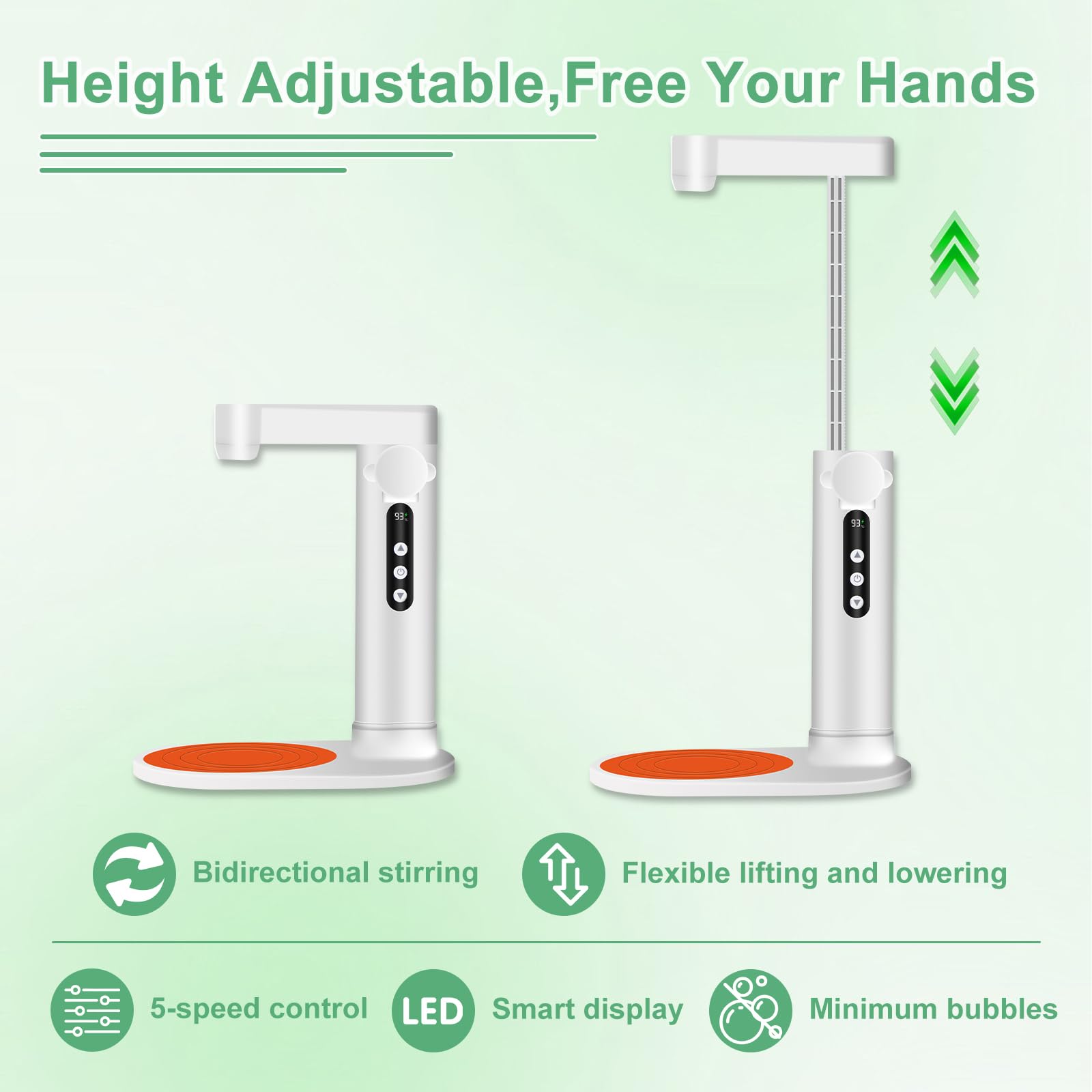 Miscelatore per Resina Epossidica Elettrico con Supporto Regolabile,Uso Senza Mani,5 velocità,Display LED,Anti Bolle,Include 2 Pale,per Resina UV,Fai da Te e Creazione Gioielli