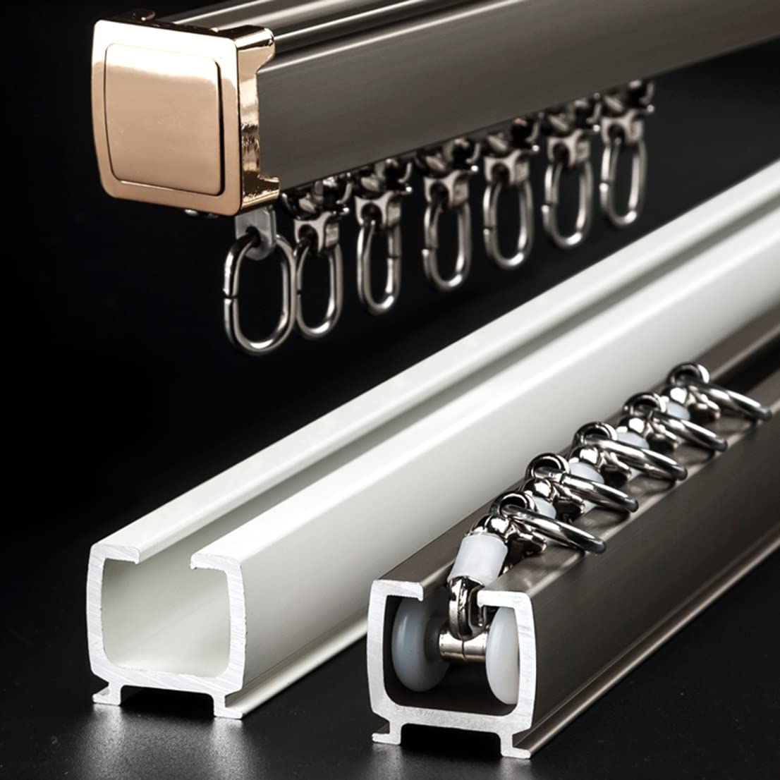 Ensemble De Rail À Rideaux En Aluminium, Rail Rideaux Plafond De 1 À 5 M, Montage Au Plafond Ou Au Mur, Rails De Rideaux Robustes, Pour Séparateur De Pièce(Champagne-Ceiling,5m(4 * 1.25m))
