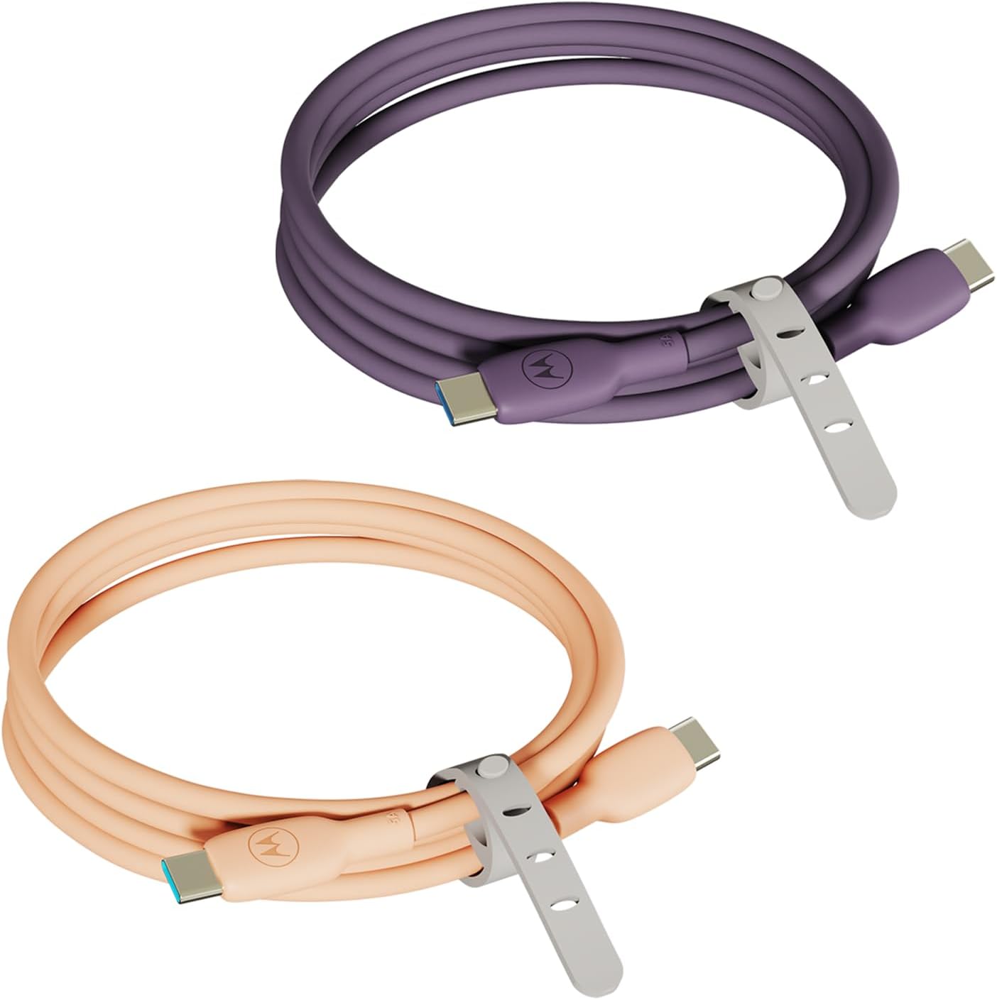 Motorola Purple Silicone 6.6ft USB-C to USB-C Cable + 6.6ft USB-C Peach Fuzz Silicone Cable Bundle