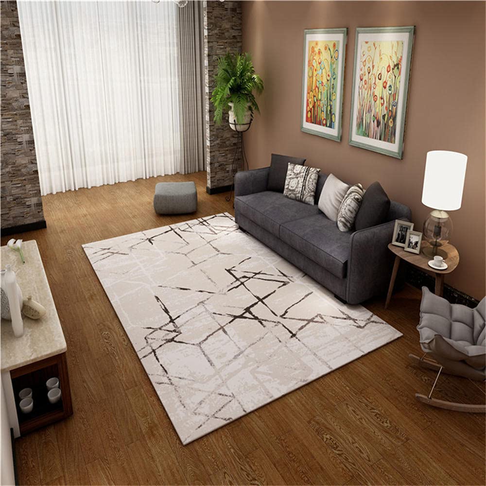 Tapis ado fille moderne 200x250cm beige noir et gris au motif abstrait