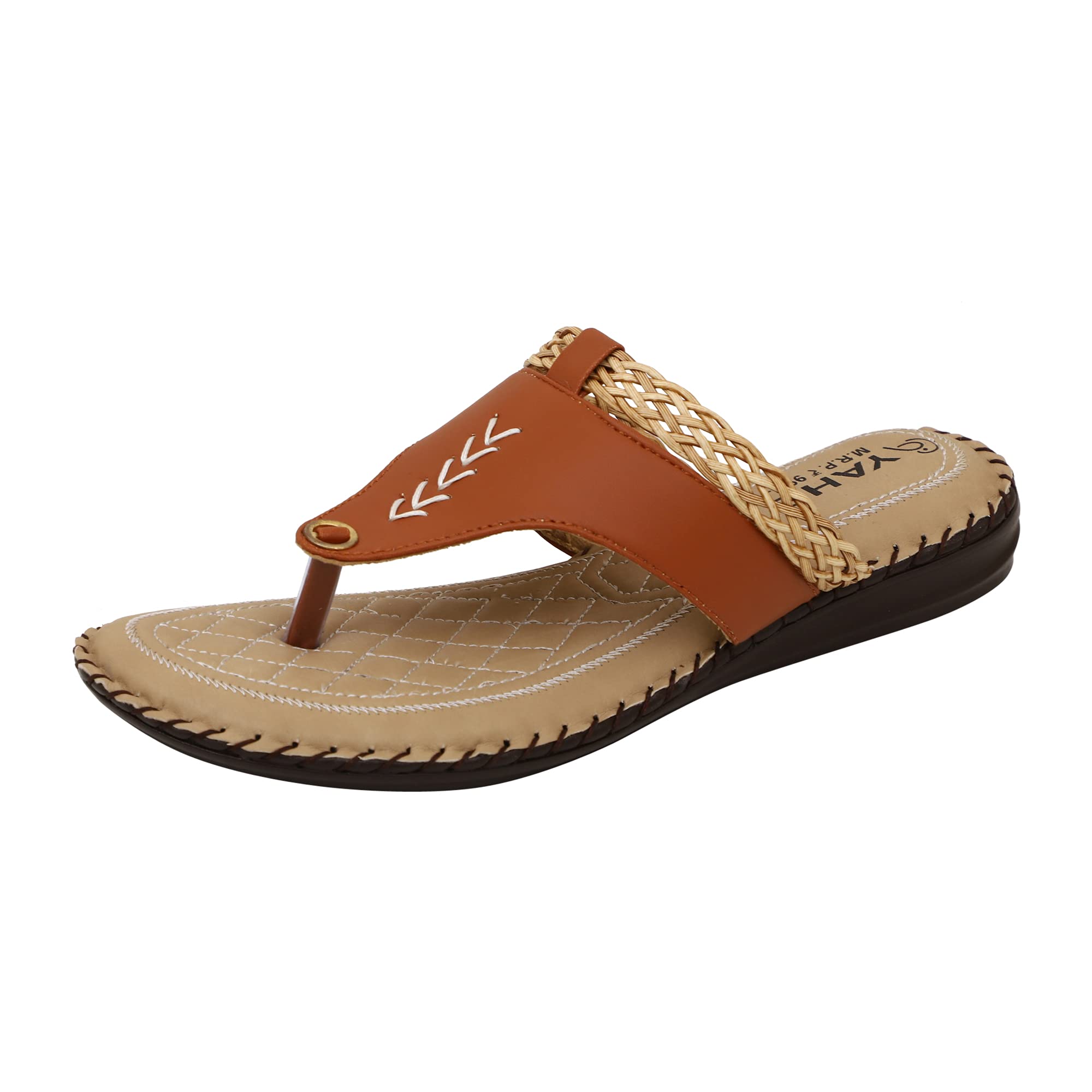 YAHE Embroidery Tan Colour slippers Flip Flop for women Y-19 UK 4 (B09B673M3L) Amazon Price History, Amazon Price Tracker