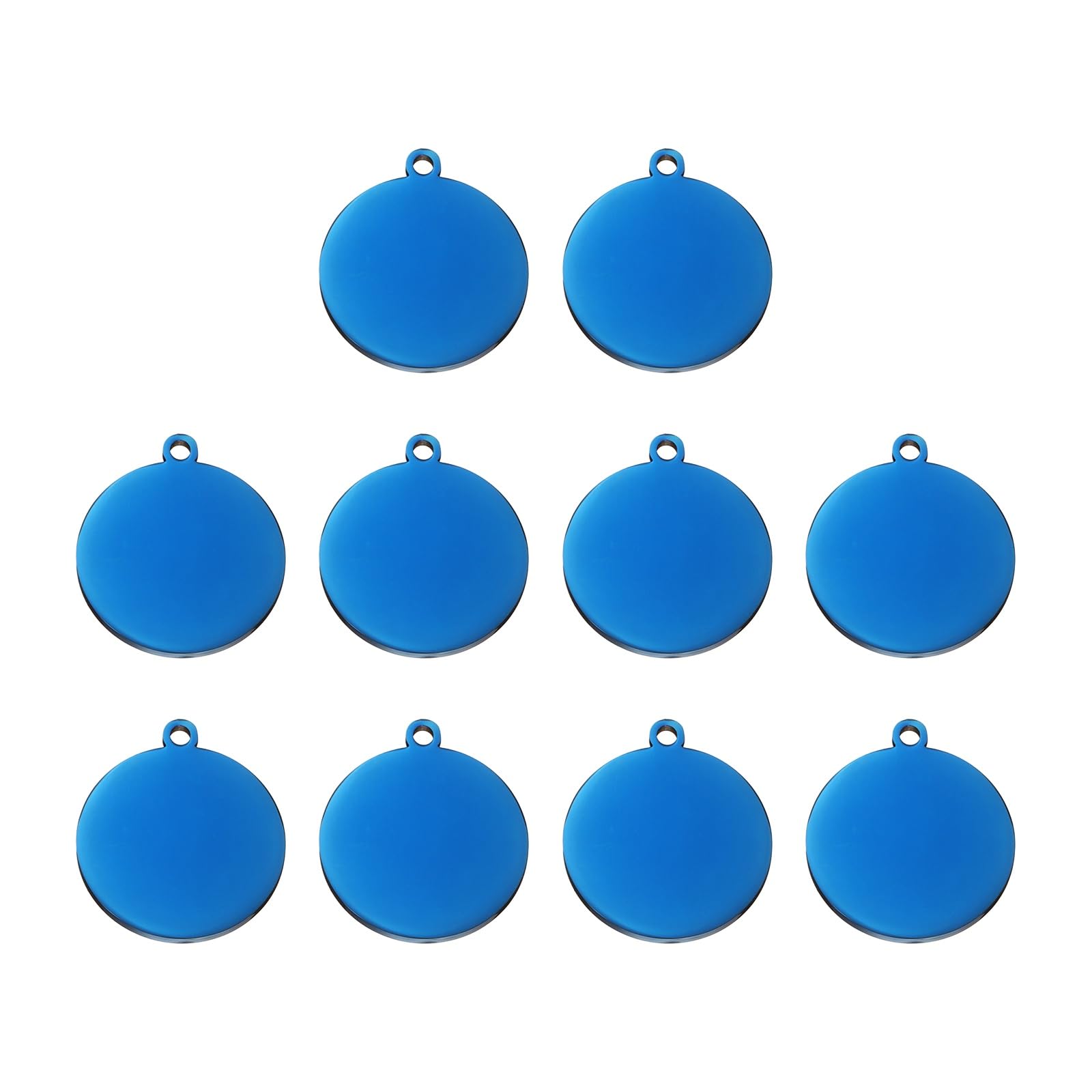 sourcing map 10 Pcs Round Stainless Steel Tags 30mm Circle Stamping Polished Plating Blanks with External Hole for Bracelet Crafts Labeling Making, Blue