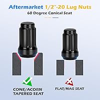 Vista 5 de dynofit Tuercas de rueda de 1/2x20, 4 tuercas de orejeta cromadas negras de 1/2''-20 del mercado de accesorios con 1 llave, asiento cónico/cono