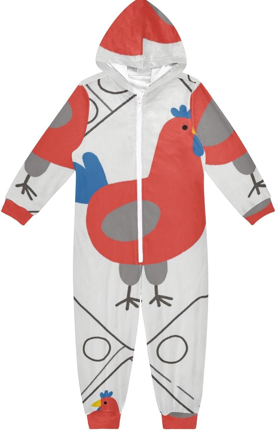Geometric Hen SimpleOnesie PajamasSoft Cozy Hooded One-Piecing Pjsfor Parties Sleepovers