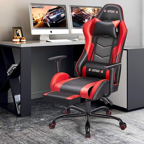 Miniatura 42 de ECOTOUGE - Silla para juegos de PC con reposacabezas y almohada lumbar, silla ergonómica de escritorio de oficina de carreras de piel sintética