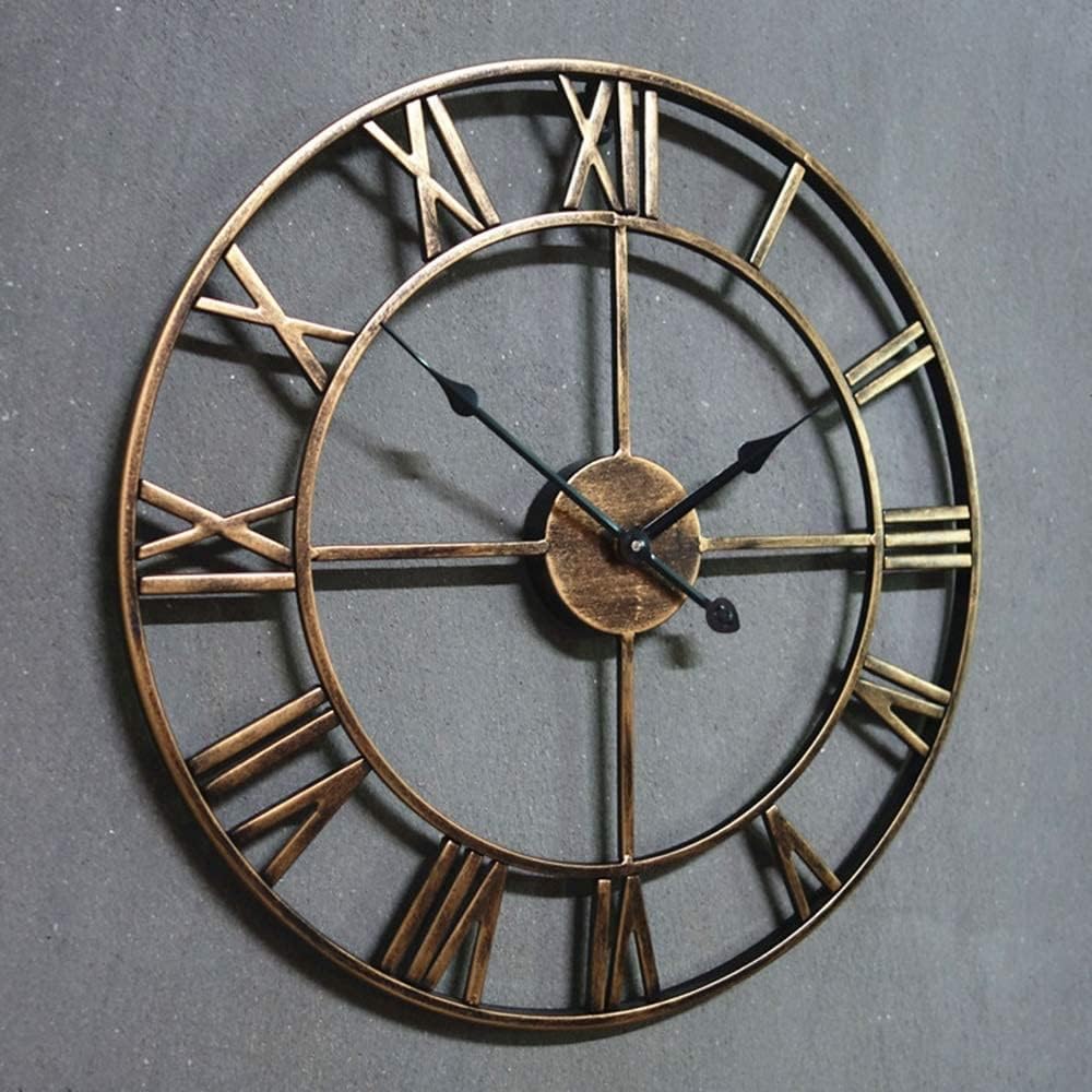 Wall Clock -Style Retro Creative Clock Metal Wrought Iron Roman Wall Clock Living Room Decoration Wall-Mounted Clock