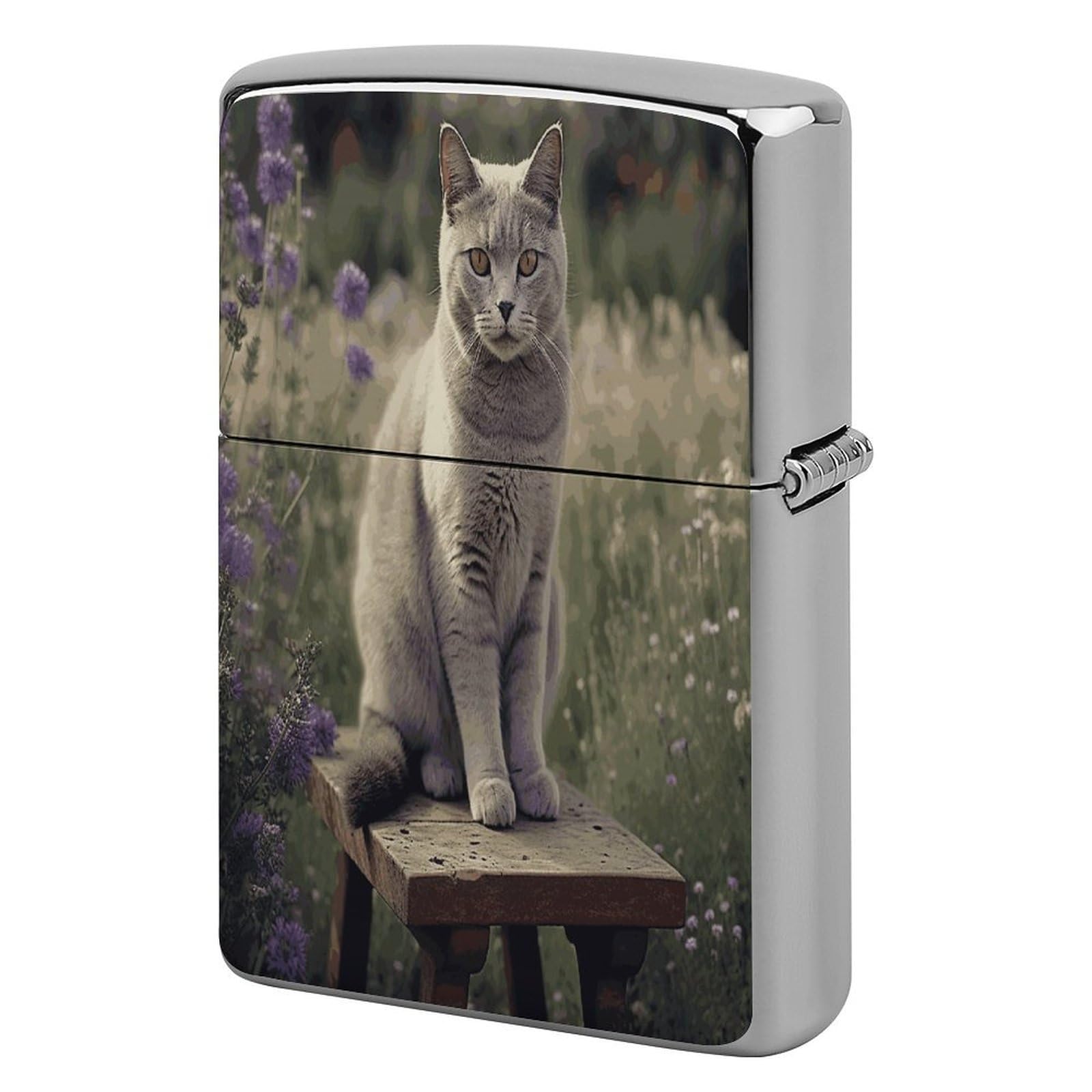 Fekiloot Style Gray Cat In Flower Field Lighter Case Cover Lighter Holder