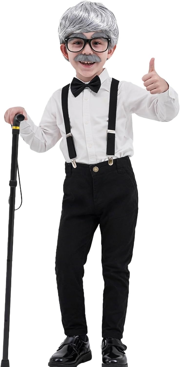 Kids 100 Days of School Costume for Boys, Old Man Costume Wig for Kids,100th Day of School Dress Up Outfit - Image 2