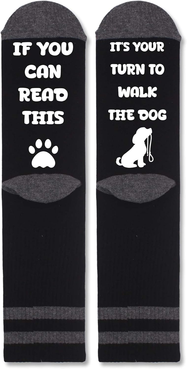 Funny Gifts for Pet Owners, If You Can Read This It’s Your Turn to Walk the Dog Socks, Black Crew Socks for Men, Birthday Christmas Dog Gifts for Dog Dad Dog Mom Dog Lover Dog Parent. (168) - Image 4