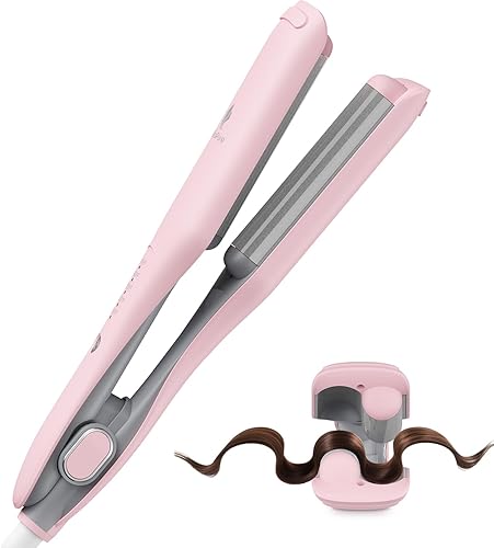 Curling Iron Hair Crimper Waver, MiroPure Waves Curling Wand 1 inch with 30S Fast Heating & PTC Heater, Deep Waver Hair Curler for Women, Dual Voltage, Pink
