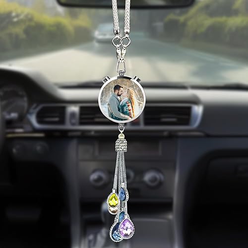 Miniatura 7 de Adornos colgantes de cristal para automóvil con fotos personalizadas, accesorios colgantes de espejo retrovisor para automóvil, adorno interior de