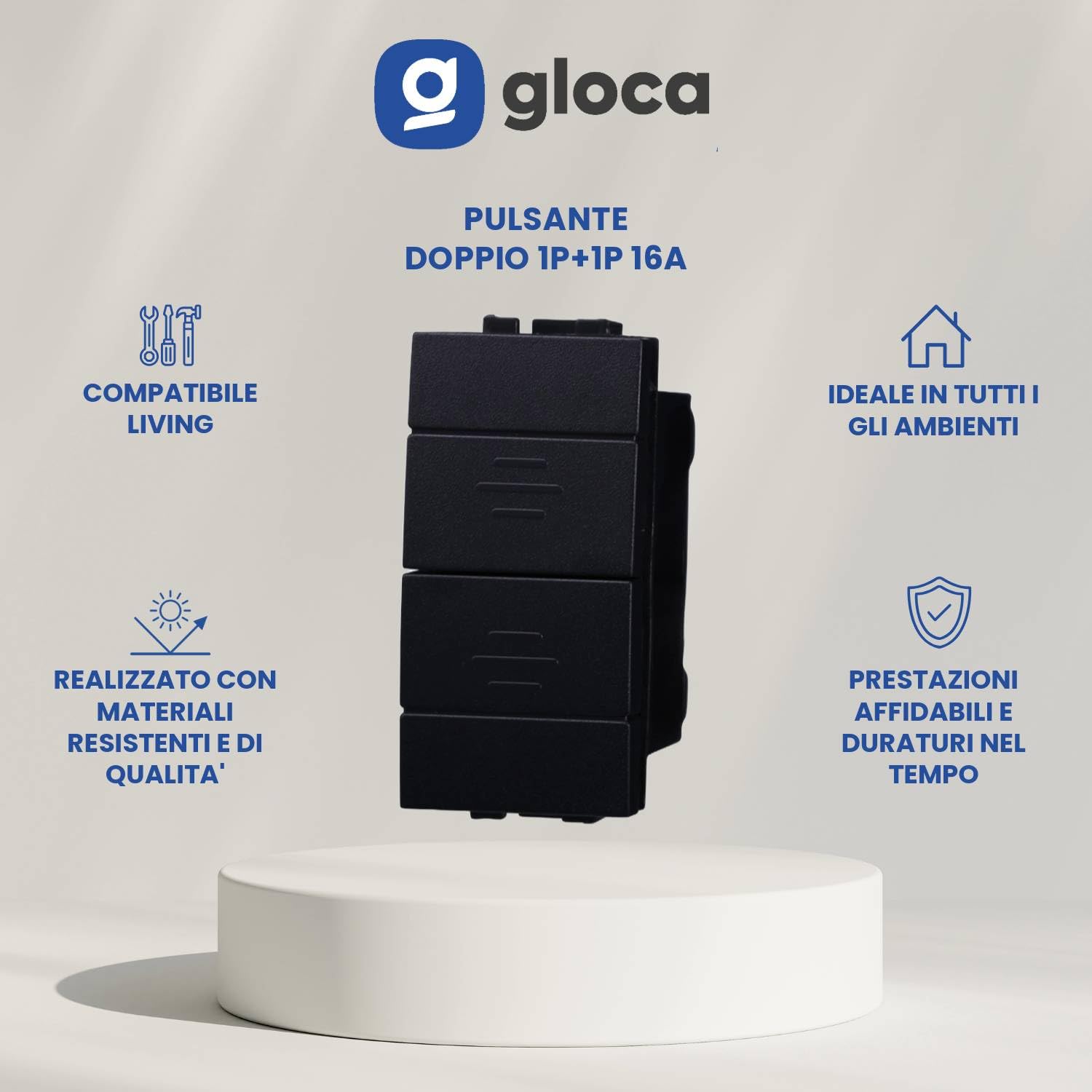 gloca Set 10 Pulsanti Doppi Saliscendi 1P+1P 10A 250V Compatibili Con Serie Living