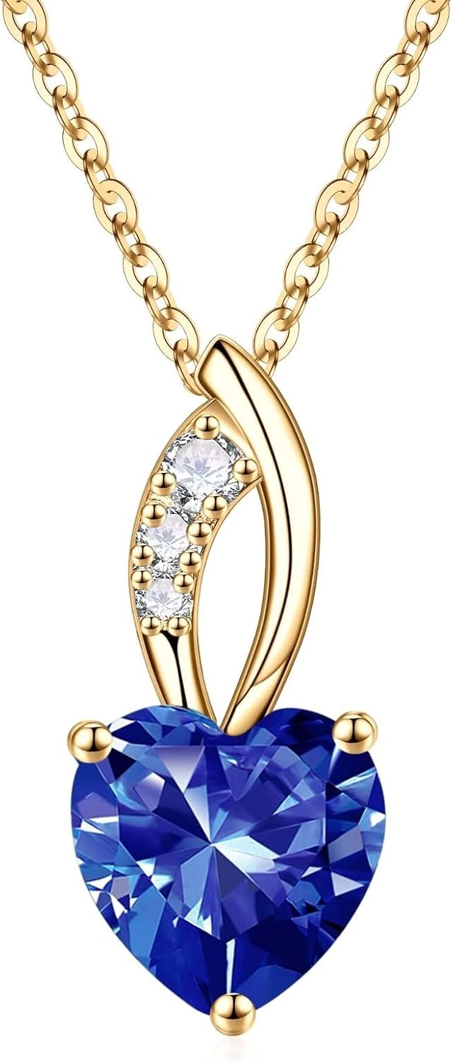 Iefil Mothers Day Gifts – Birthstone Necklaces for Women – 925 Sterling Silver Heart Birthstone Necklace for Women 18K White Gold Plated Necklace Trendy | Anniversary Birthday Gifts | Jewelry Gift
