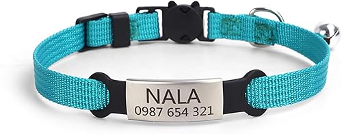 Miniatura 8 de Collar de gato personalizado con hebilla de liberación rápida, etiqueta de identificación personalizada con nombre y número de teléfono para niños y