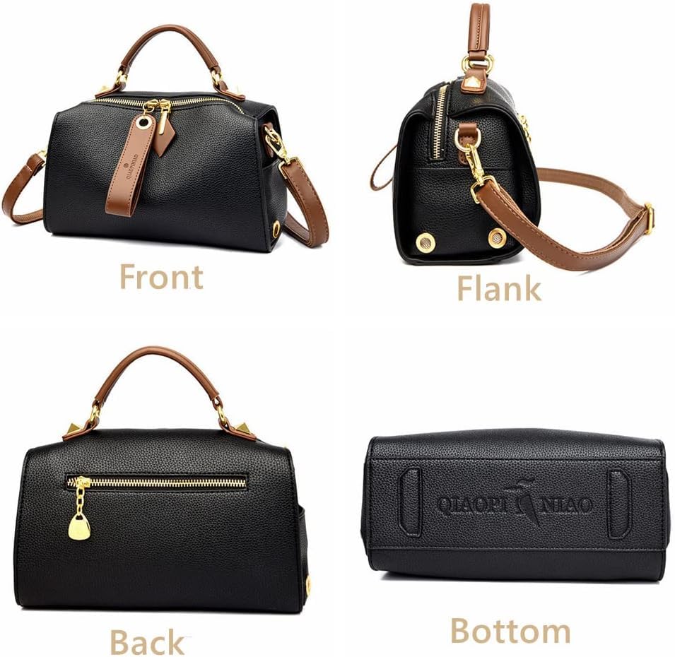 Mn&Sue Barrel Purses for Women Medium Size Leather Handbag Ladies Satchel Fashion Crossbody Bags with Convertible Strap2